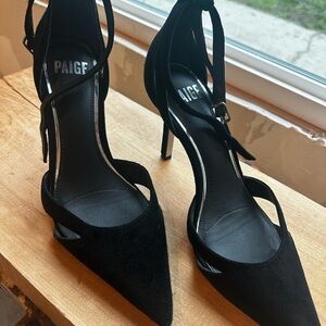 PAIGE Simona Black suede heels like new 8